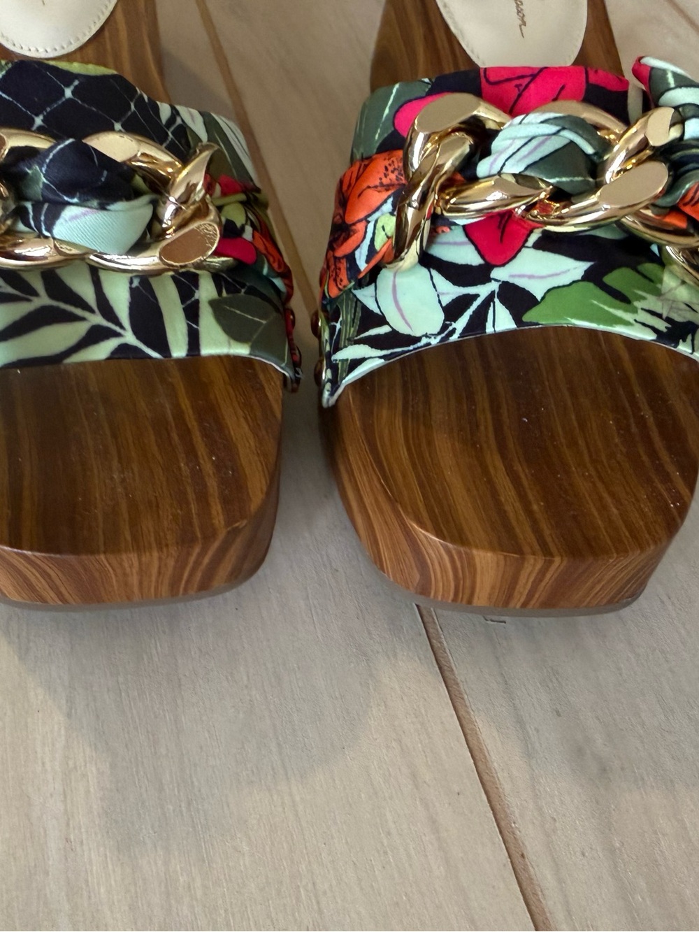 Jessica Simpson Floral Tie Sandal Gold Chain Accent Resima Platform Sandal Clog - Picture 8 of 10